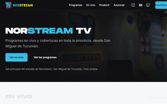 Sitio web de Norstream TV, medio de streaming del norte argentino